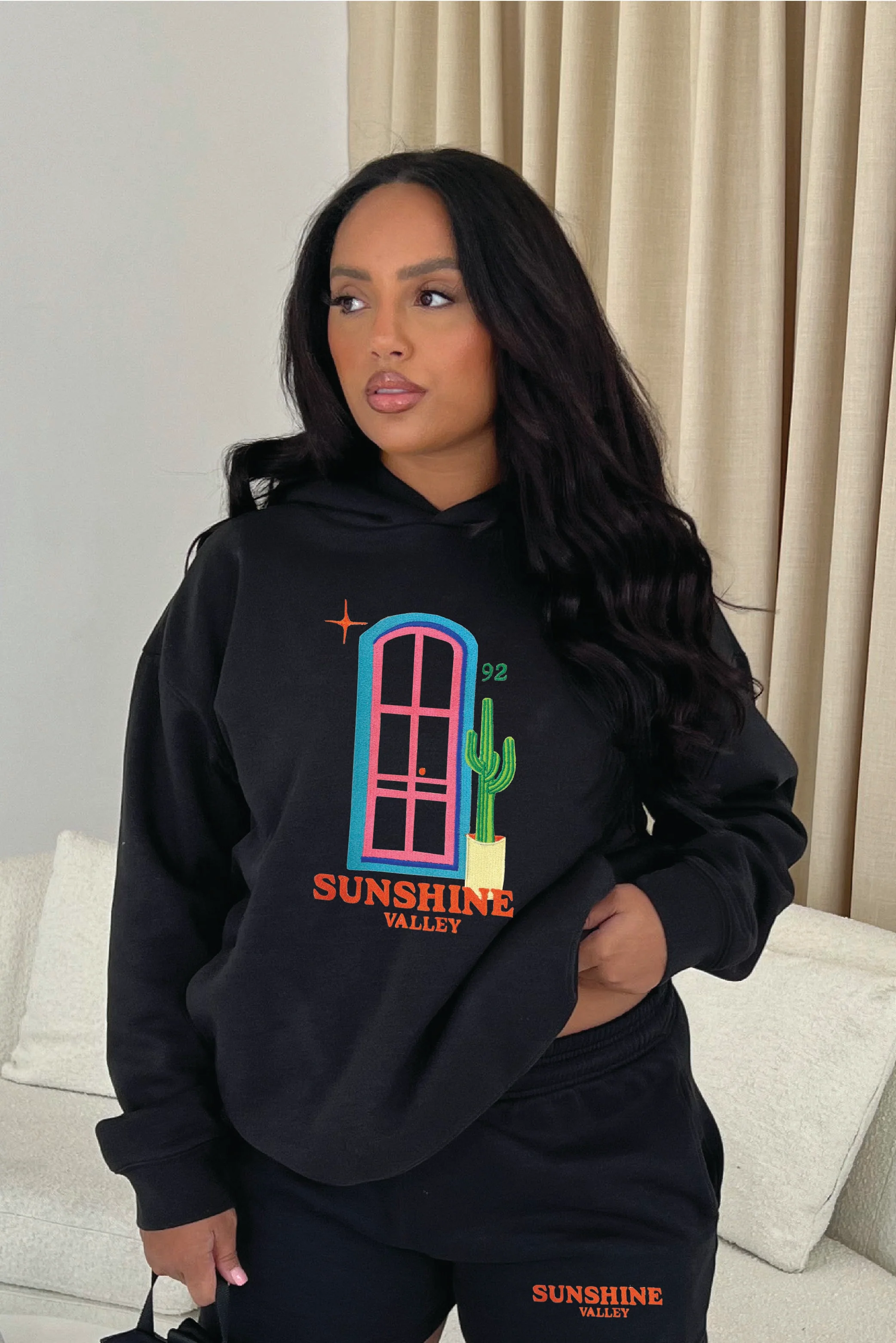 Sunshine Valley Black PREMIUM Embroidered Hooded loungewear set