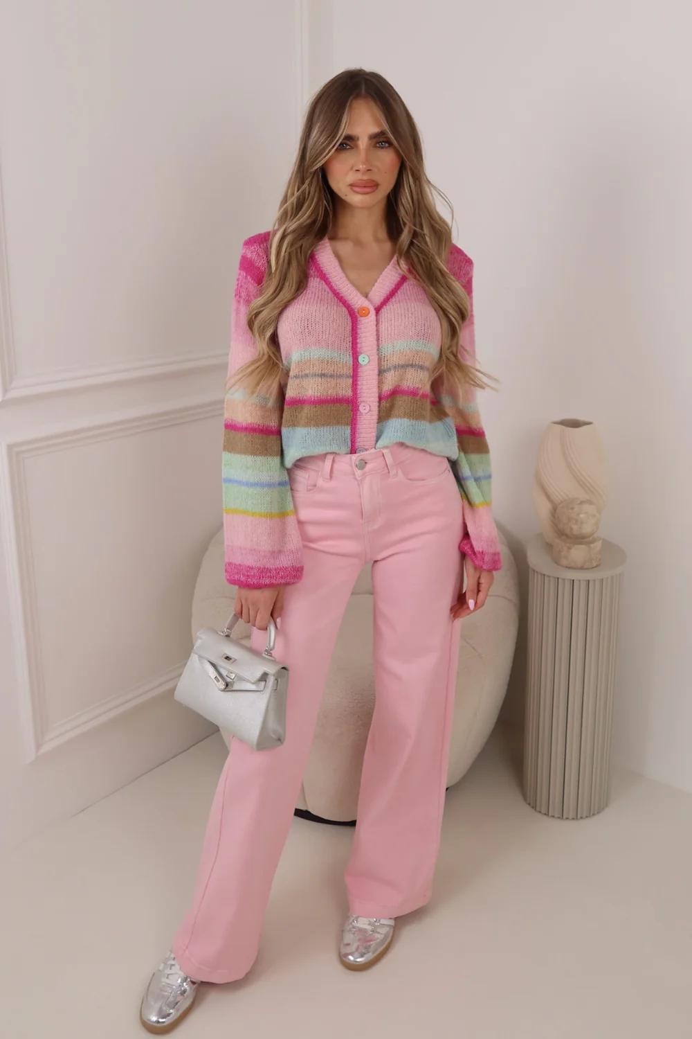 TABITHA MULTI COLOURED KNITTED STRIPPED CARDIGAN - Image 2