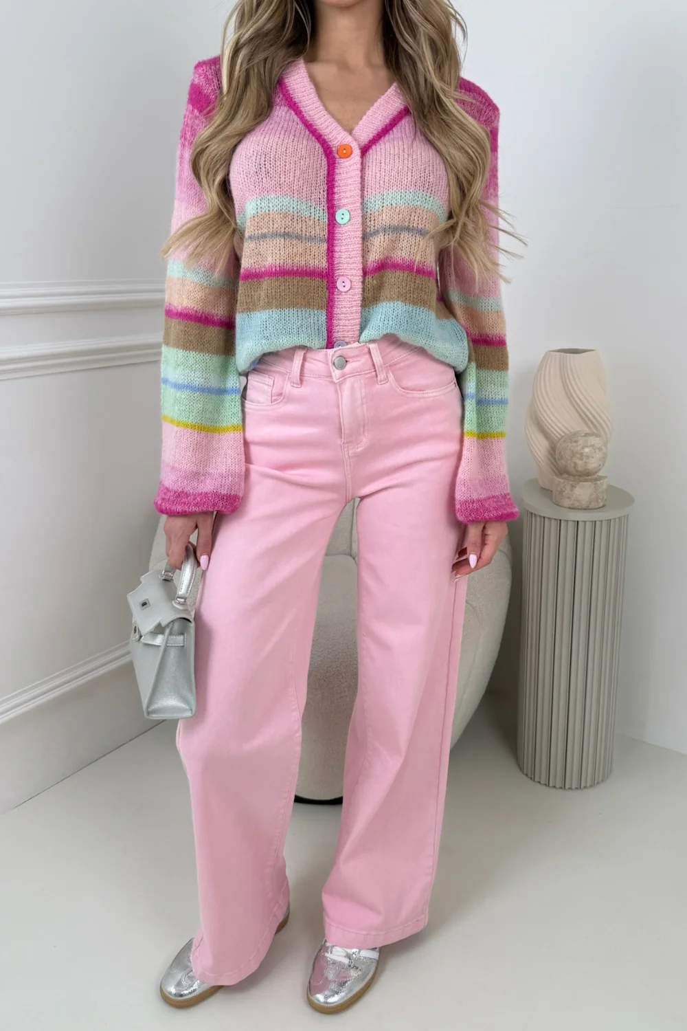 TABITHA MULTI COLOURED KNITTED STRIPPED CARDIGAN - Image 4