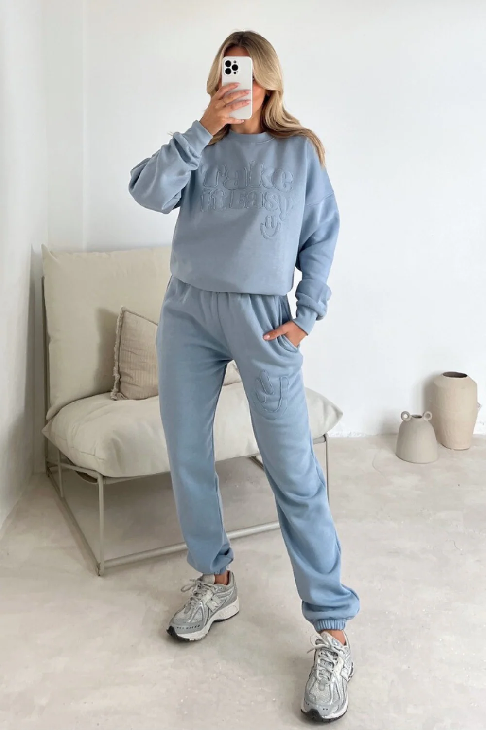 Take it easy baby blue embroidered sweater joggers premium loungewear - Image 3