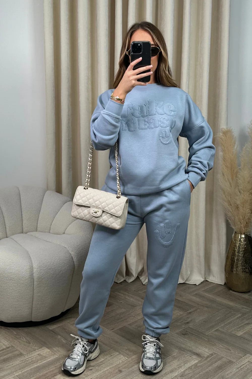 Take it easy baby blue embroidered sweater joggers premium loungewear - Image 4