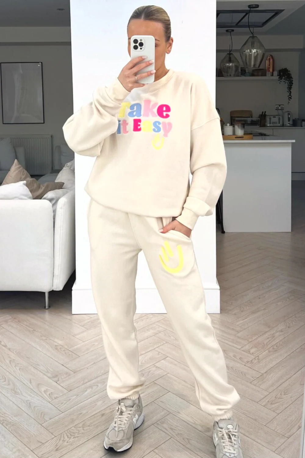 Take it easy ecru embroidered sweater loungewear set - Image 3
