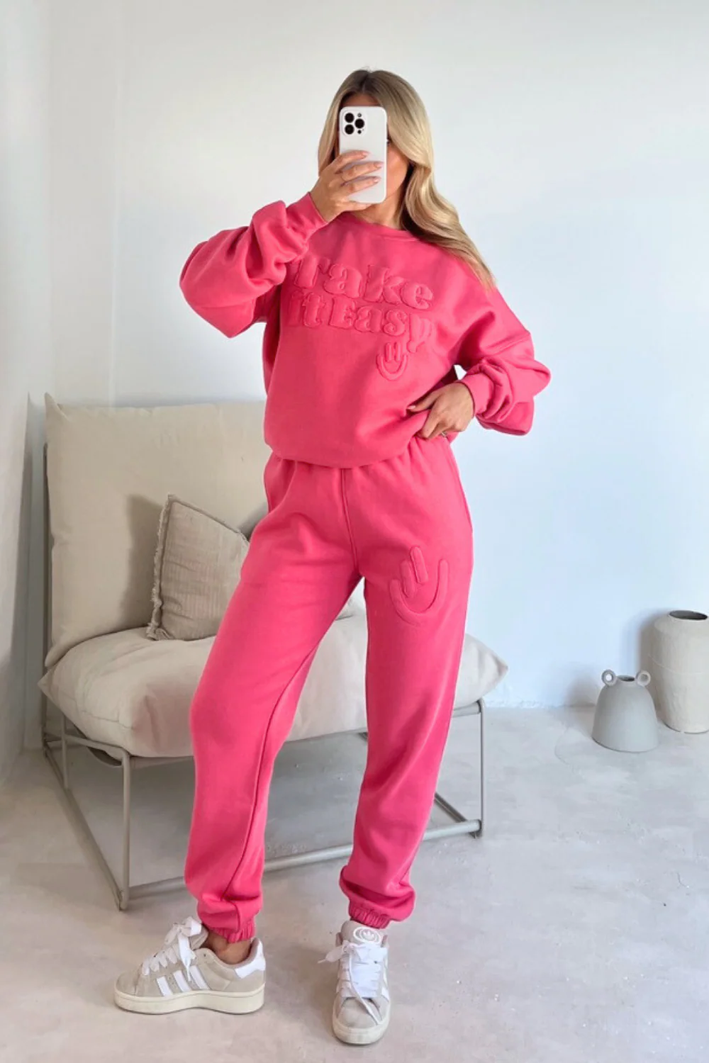 Take it easy pink lemonade embroidered sweater joggers premium loungewear - Image 2