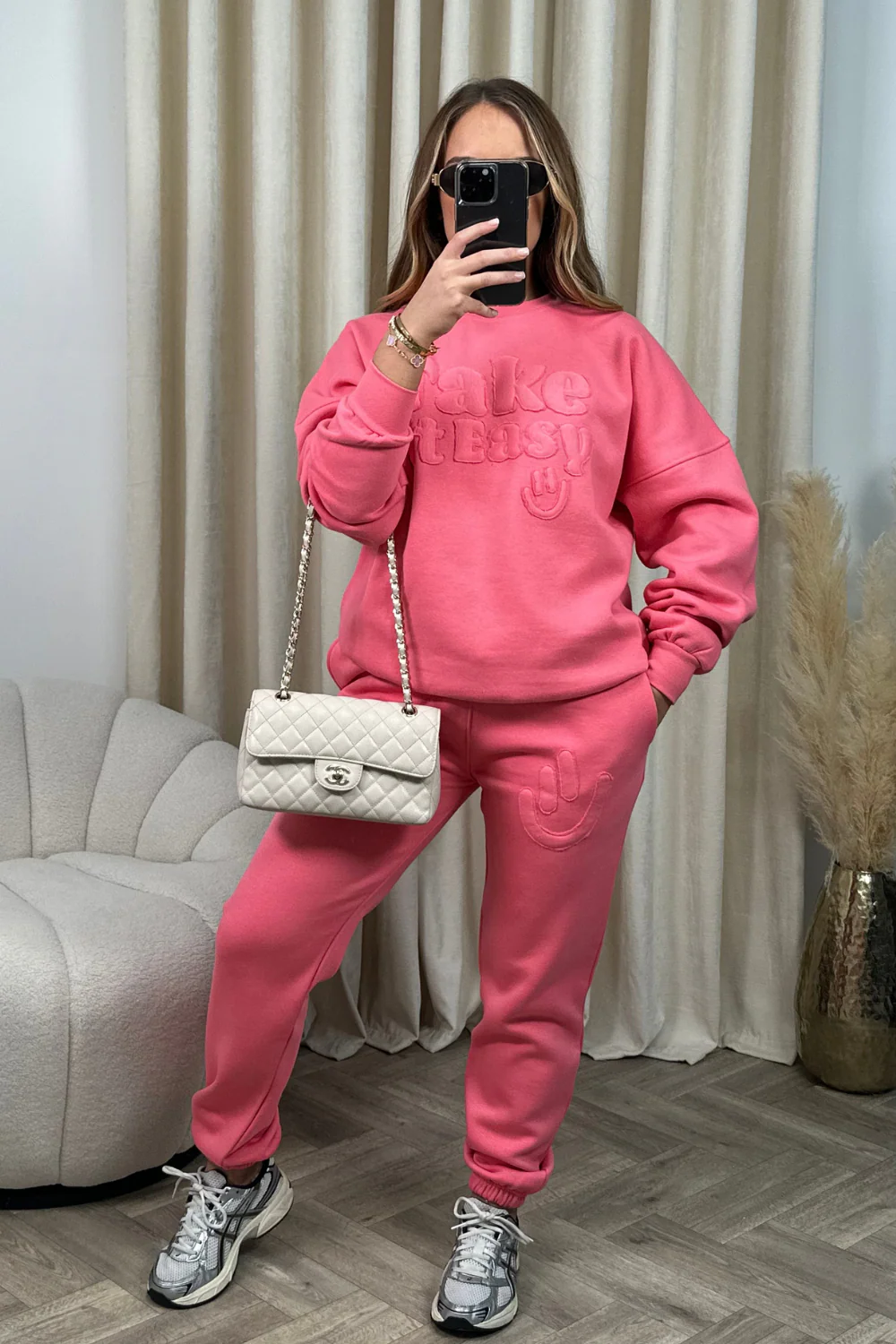 Take it easy pink lemonade embroidered sweater joggers premium loungewear - Image 4