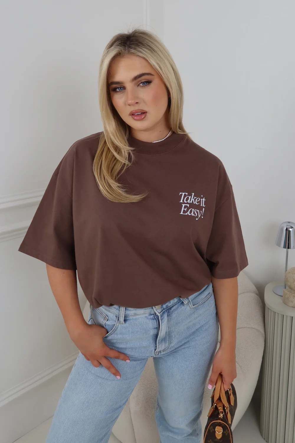 TAKE IT EASY PRINTED MOCHA OVERSIZED TSHIRT - Image 3