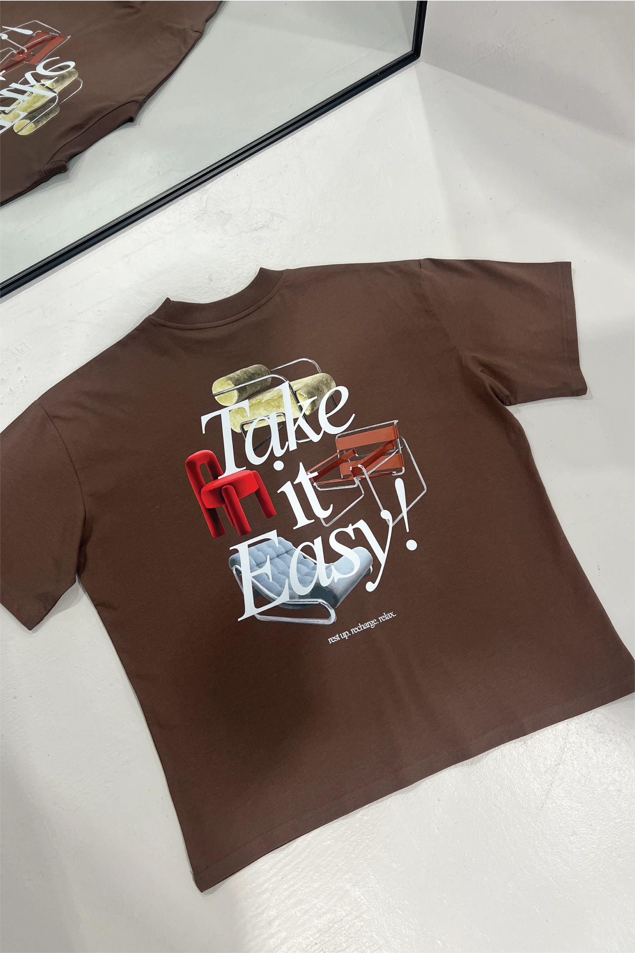 TAKE IT EASY PRINTED MOCHA OVERSIZED TSHIRT - Image 5