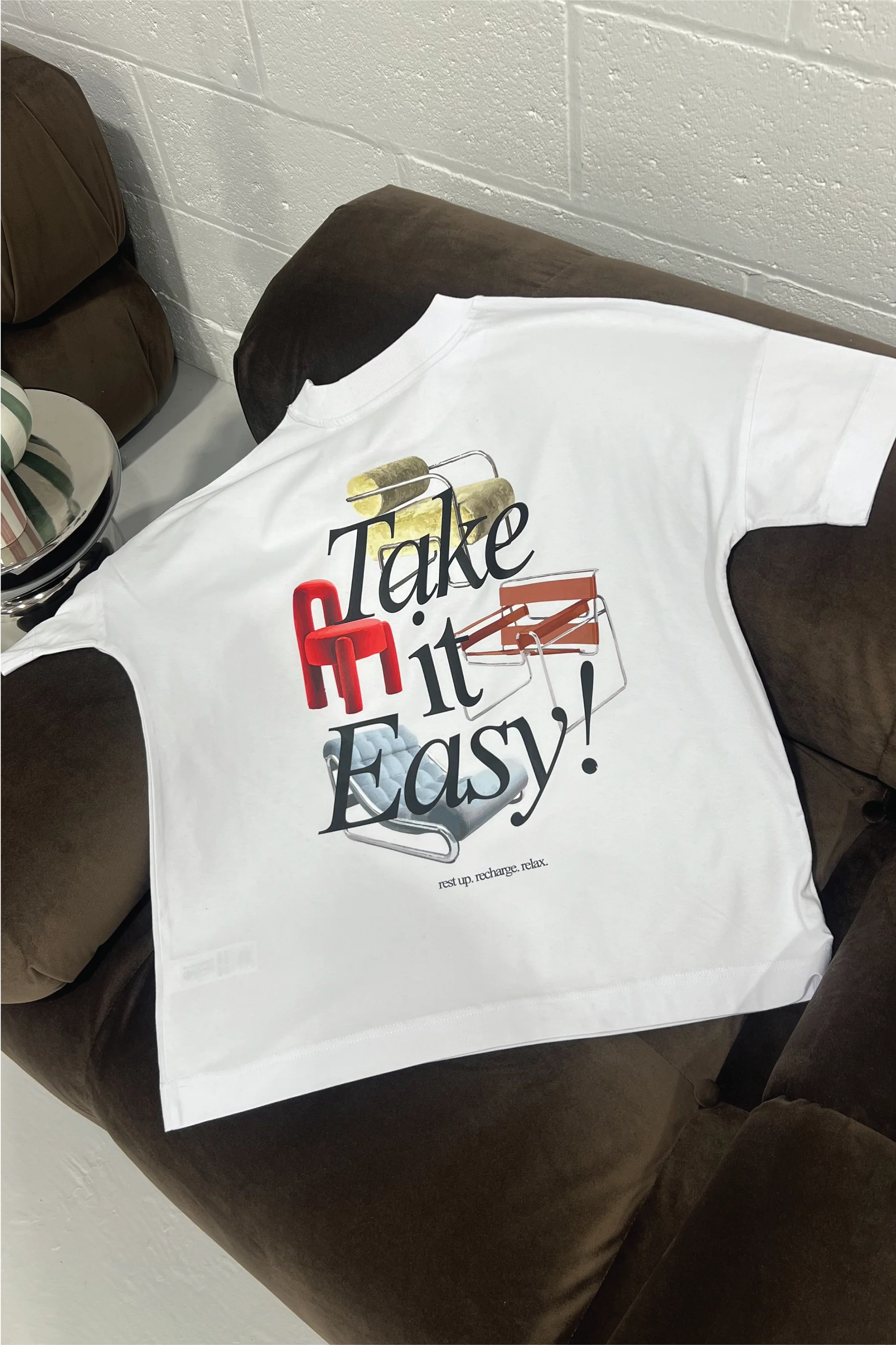 TAKE IT EASY PRINTED WHITE OVERSIZED TSHIRT - Image 3