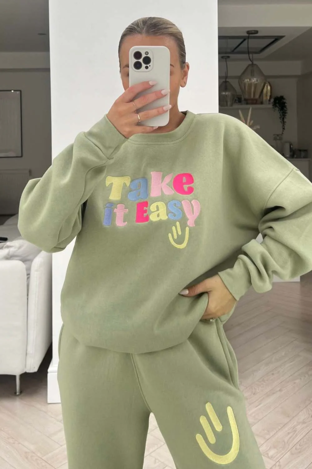 take it easy sage embroidered sweater loungewear set - Image 2