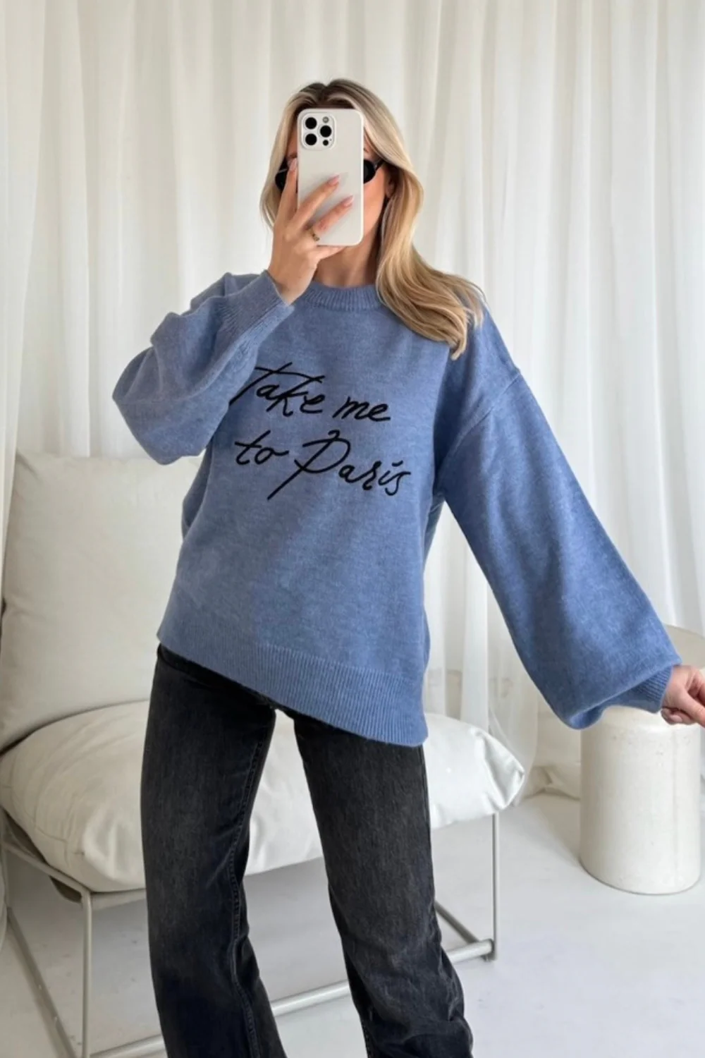 Take me to paris blue knit sweater - Image 3