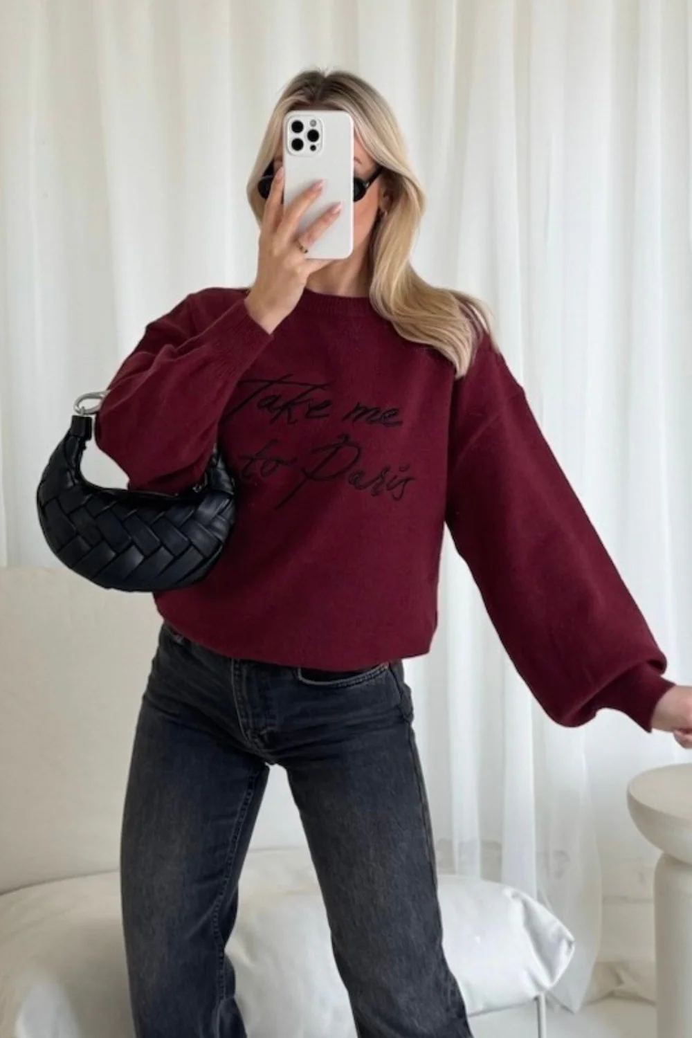 Take me to paris burgundy knit sweater - Image 3