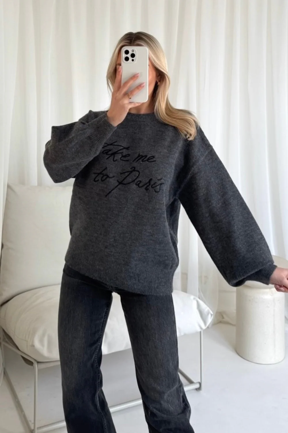 Take me to paris grey knit sweater - Image 3