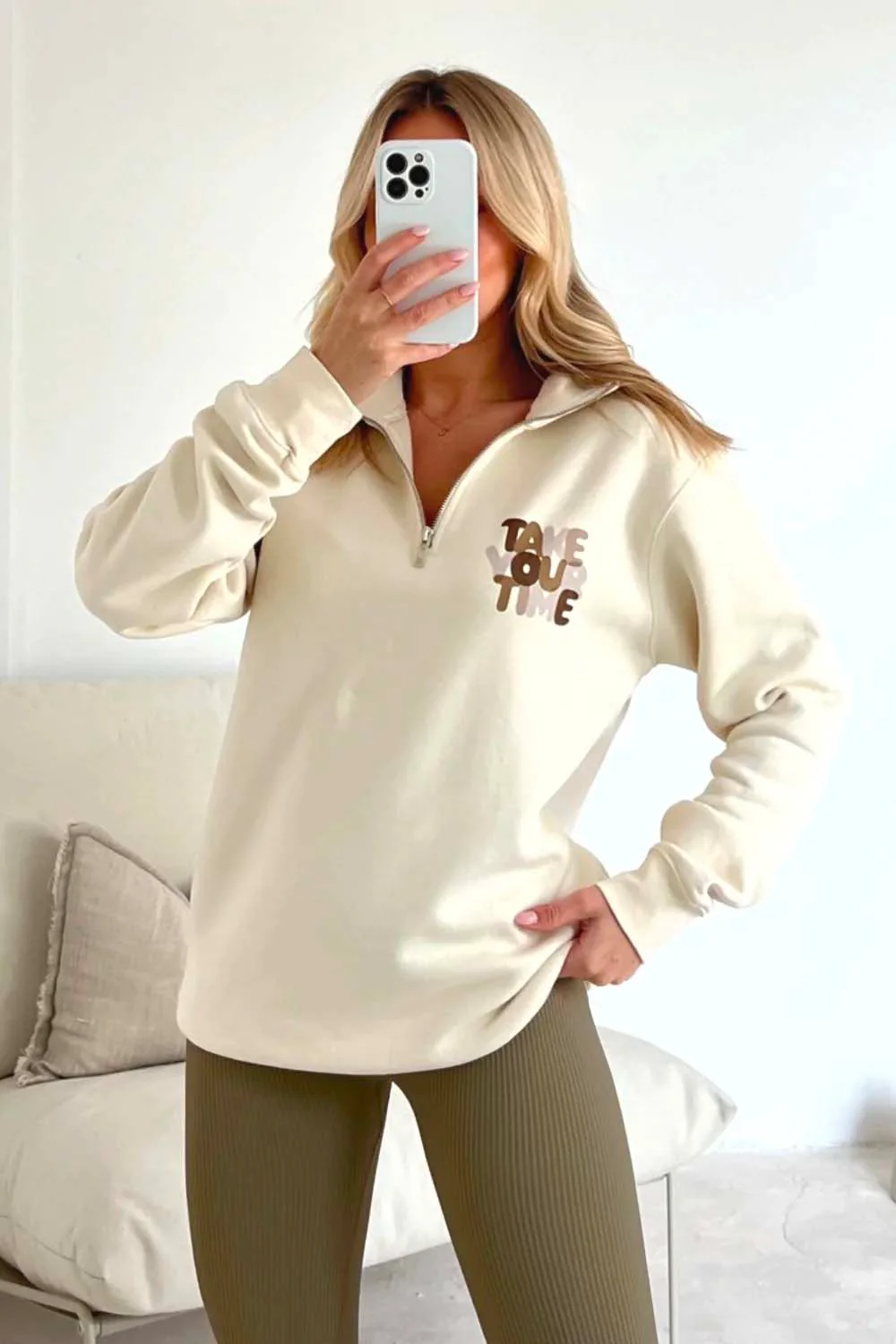 take your time ecru printed 3/4 sweater and legging set - Image 2