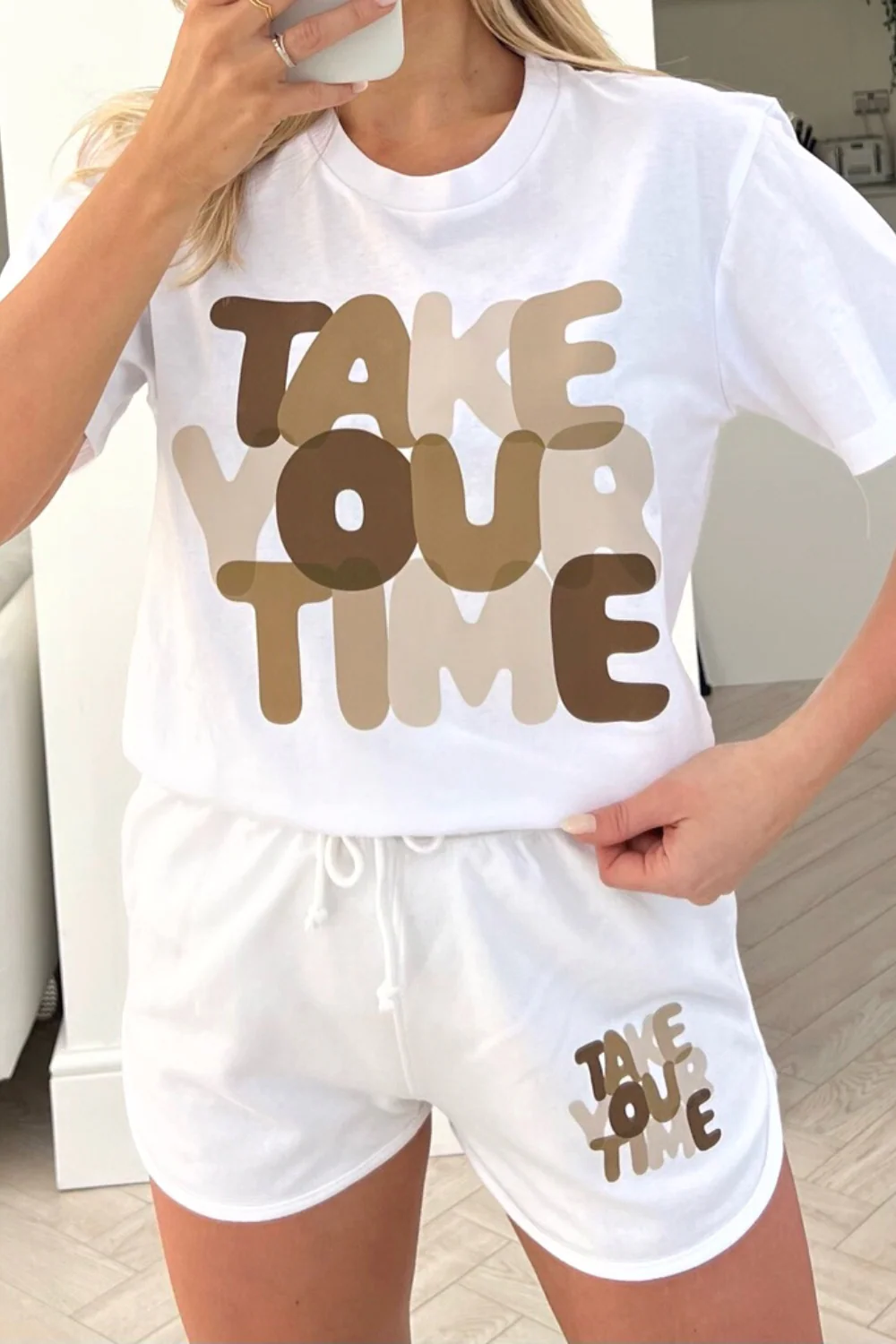 Take Your Time white printed short tee coord - Image 2