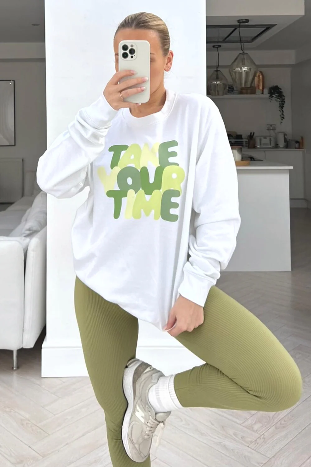 Take your time white printed sweater