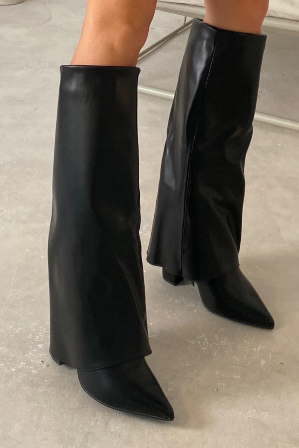 Tammy black knee high fold over heel boot - Image 2