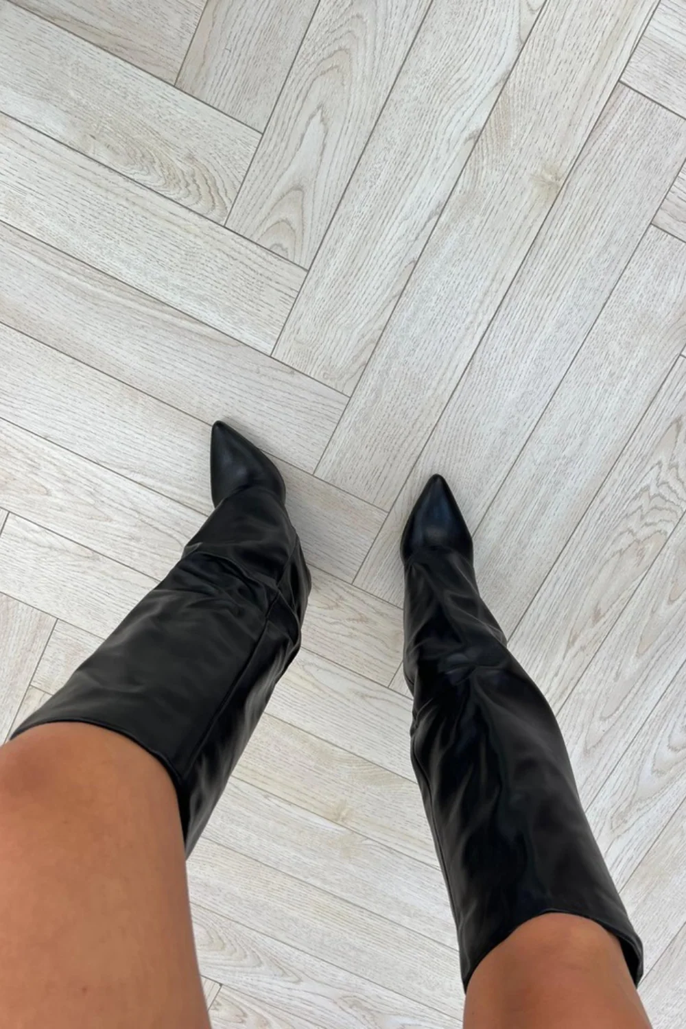 Tammy black knee high fold over heel boot - Image 6