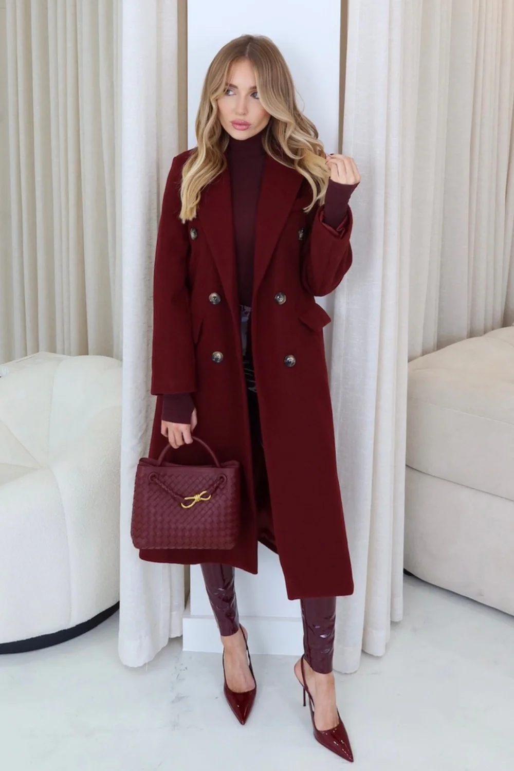 Tara burgundy wool like tailored coat - Image 2