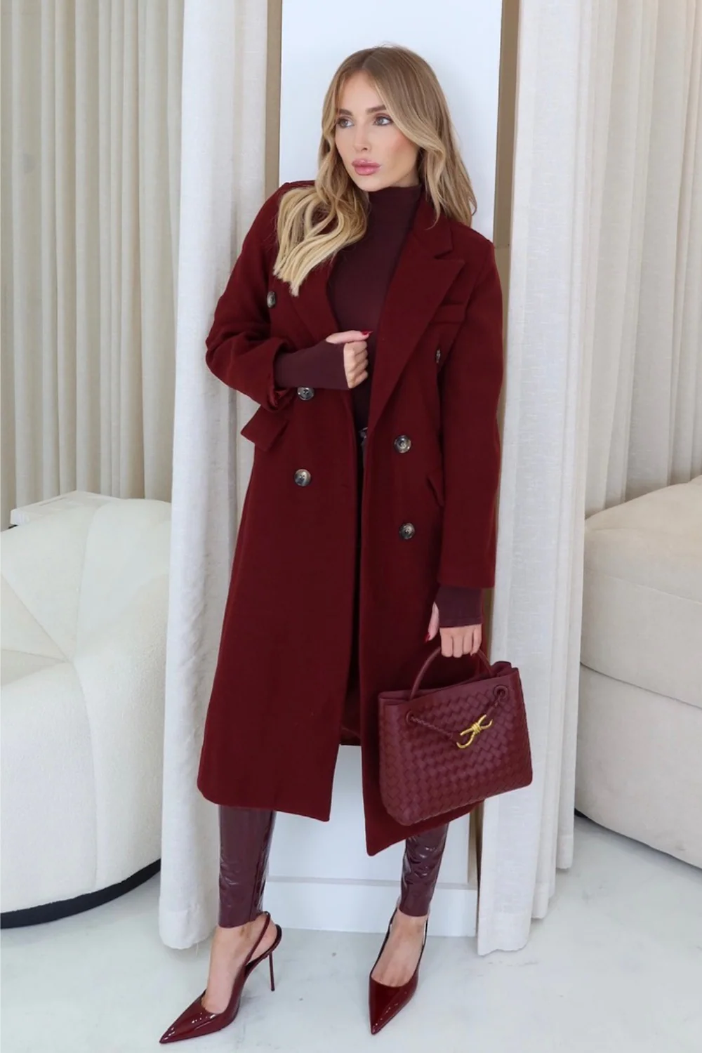 Tara burgundy wool like tailored coat - Image 3