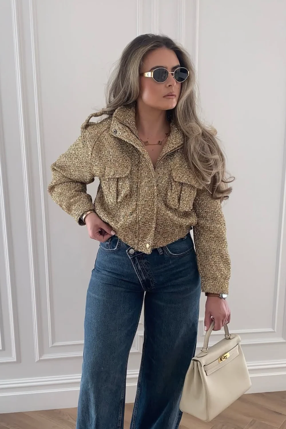 Tasha gold double pocket bomber jacket