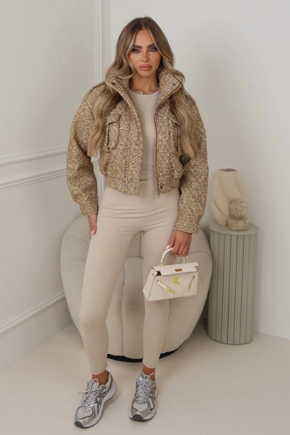 Tasha gold double pocket bomber jacket - Image 2