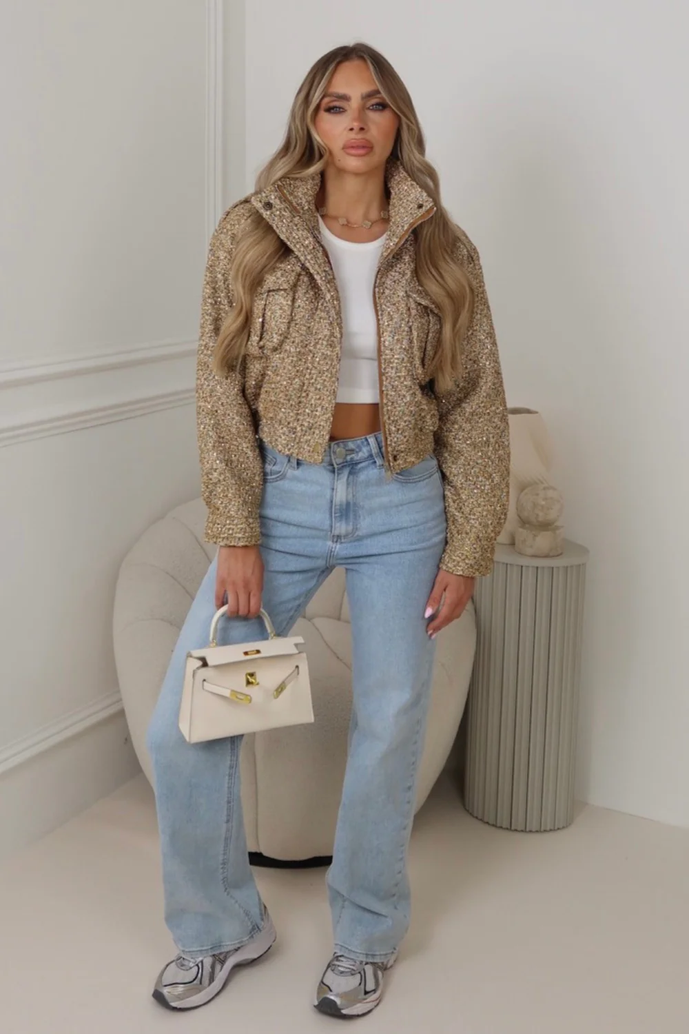 Tasha gold double pocket bomber jacket - Image 3