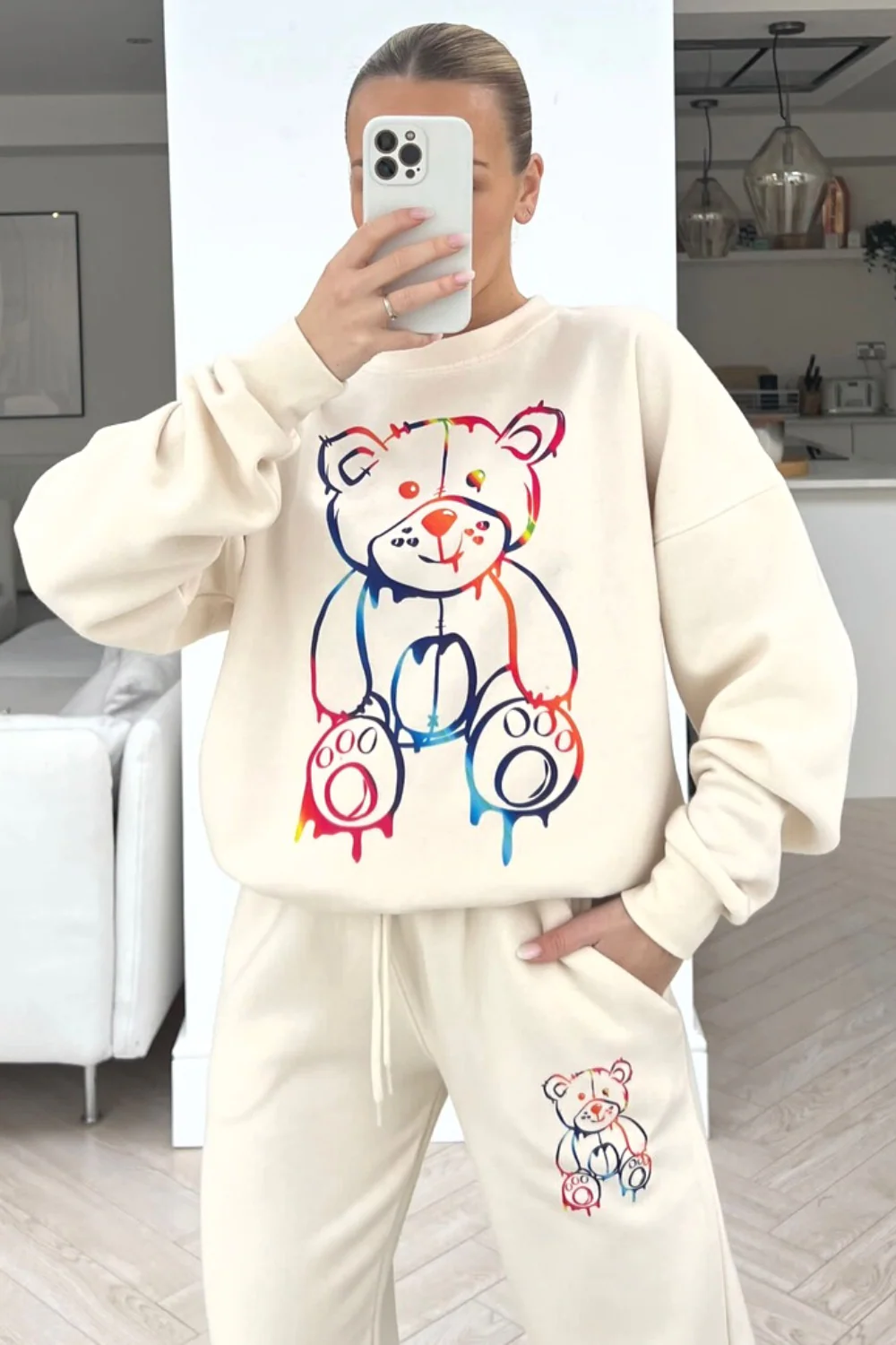 Teddy drip ecru sweater loungewear set