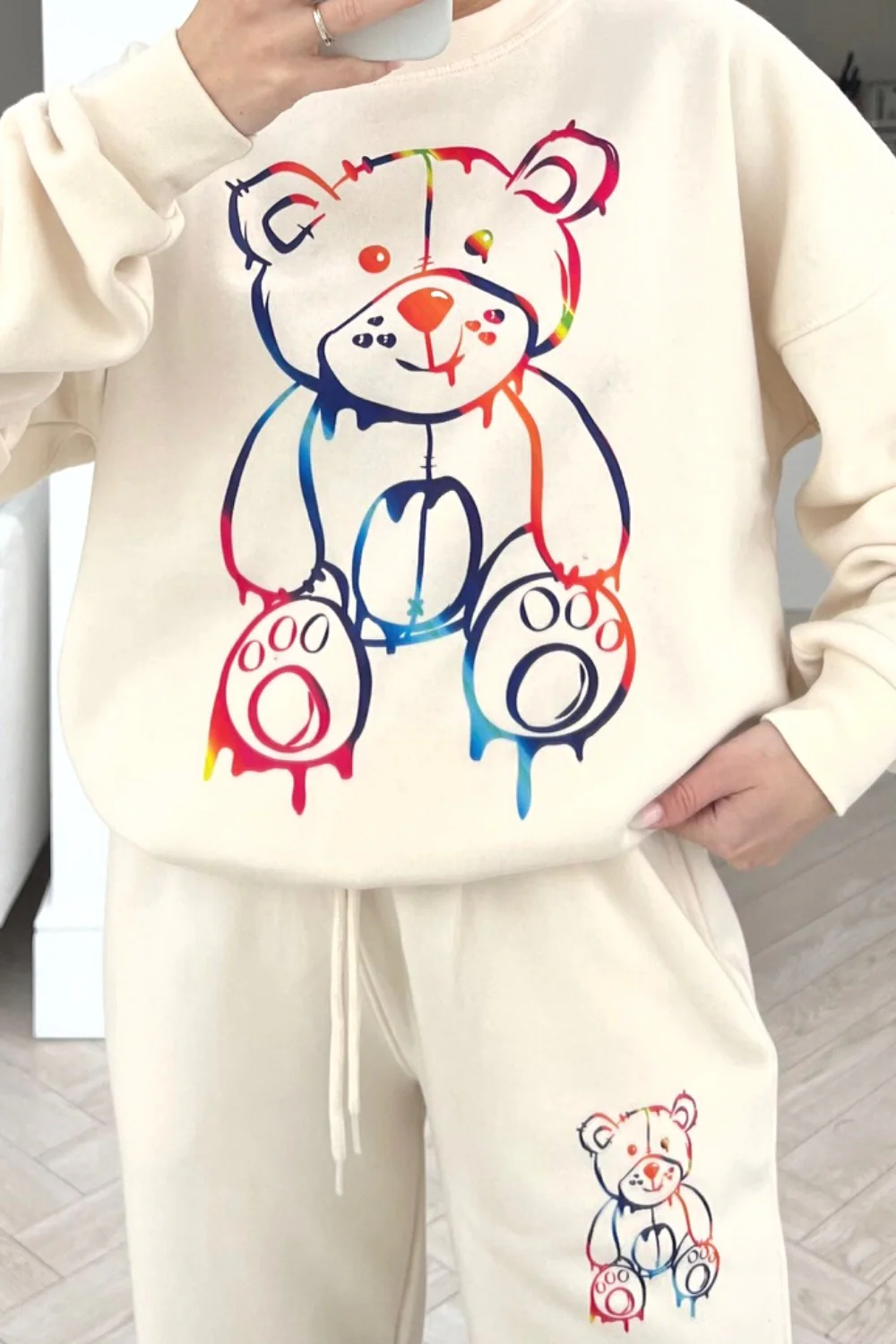 Teddy drip ecru sweater loungewear set - Image 3