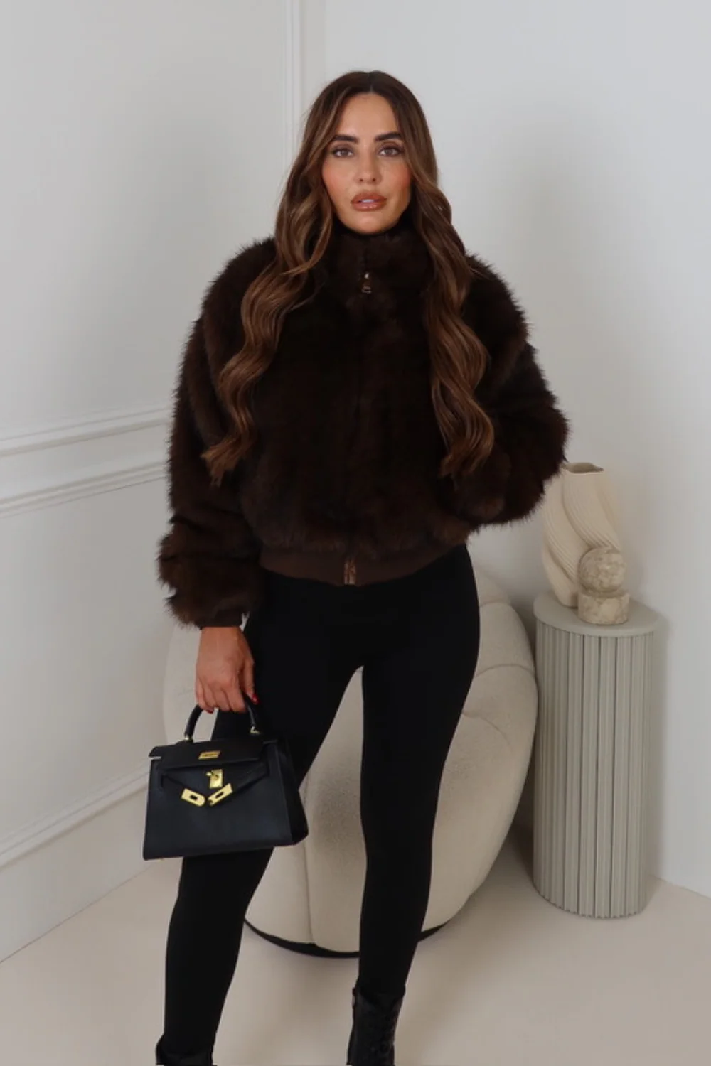 Tia chocolate  faux fur cropped jacket - Image 2
