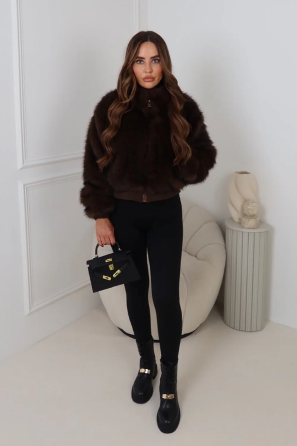 Tia chocolate  faux fur cropped jacket - Image 3