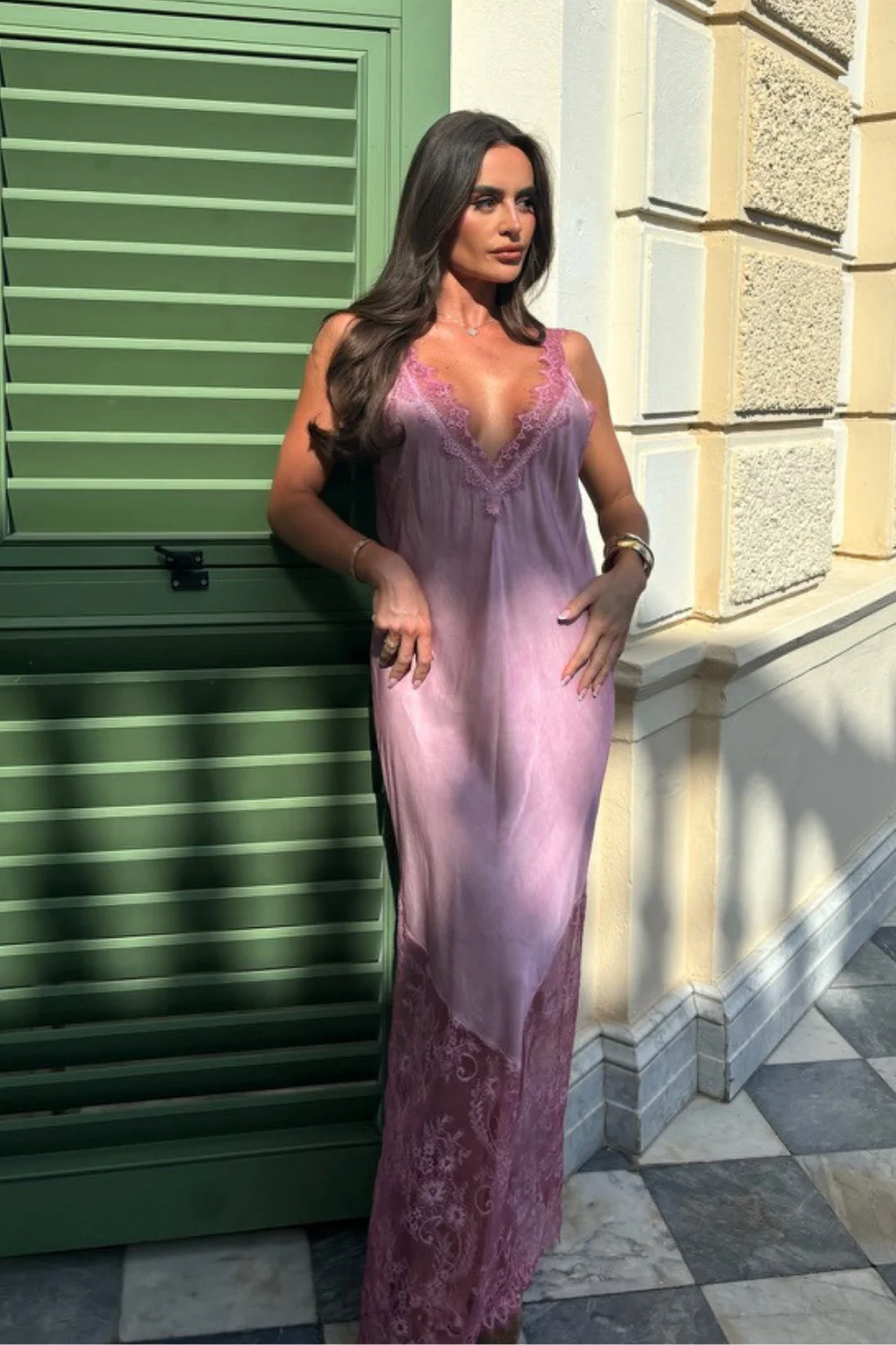 Tiah blush satin lace trim maxi dress - Image 2