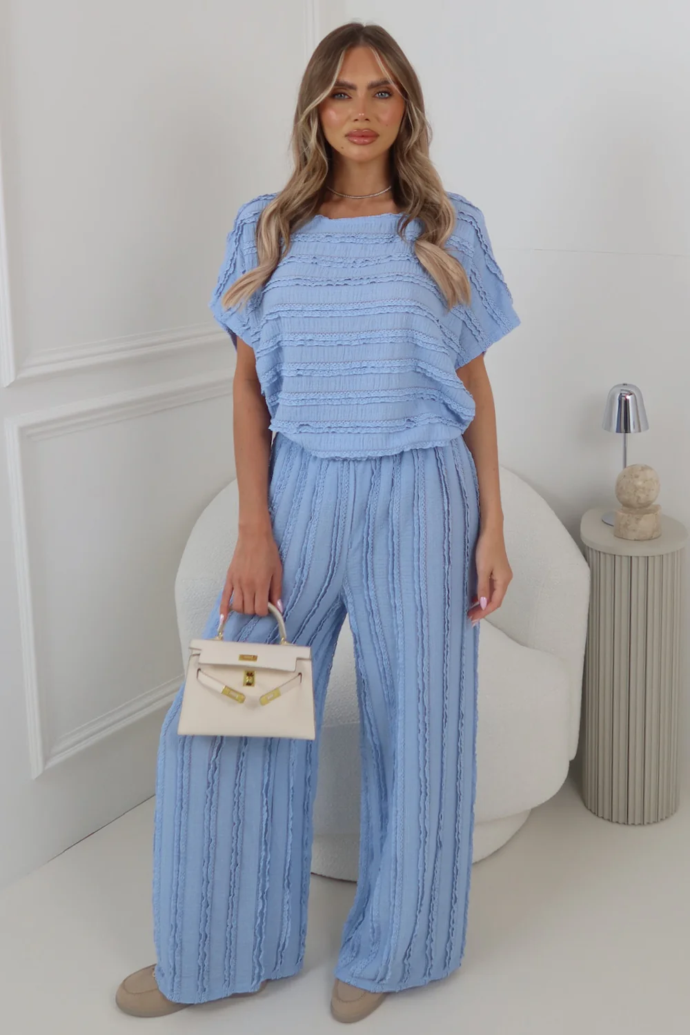 TIFFANY BABY BLUE RUFFLE TROUSER CO ORD