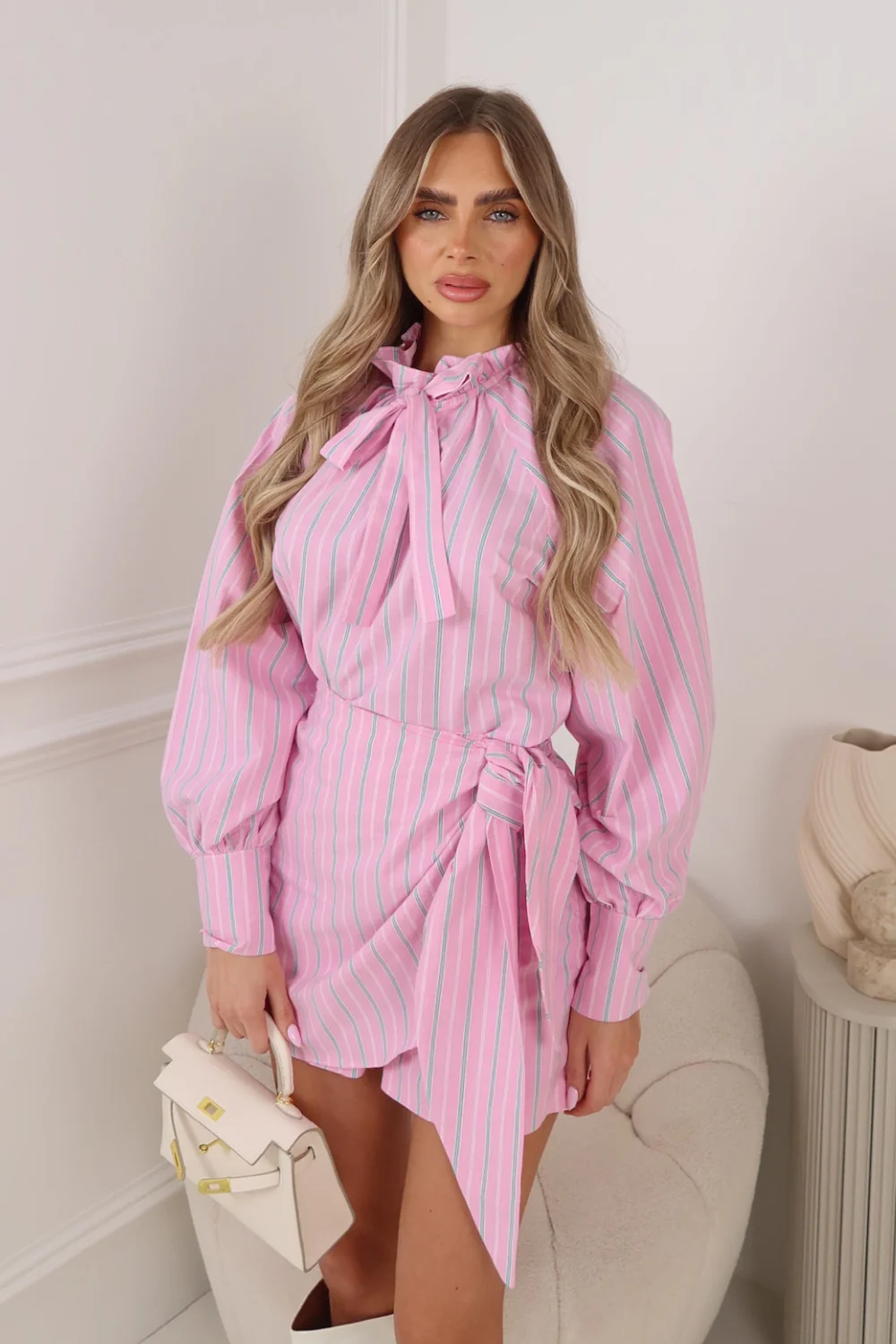 TILLY PINK STRIPED FRONT TIE SHORTS - Image 2
