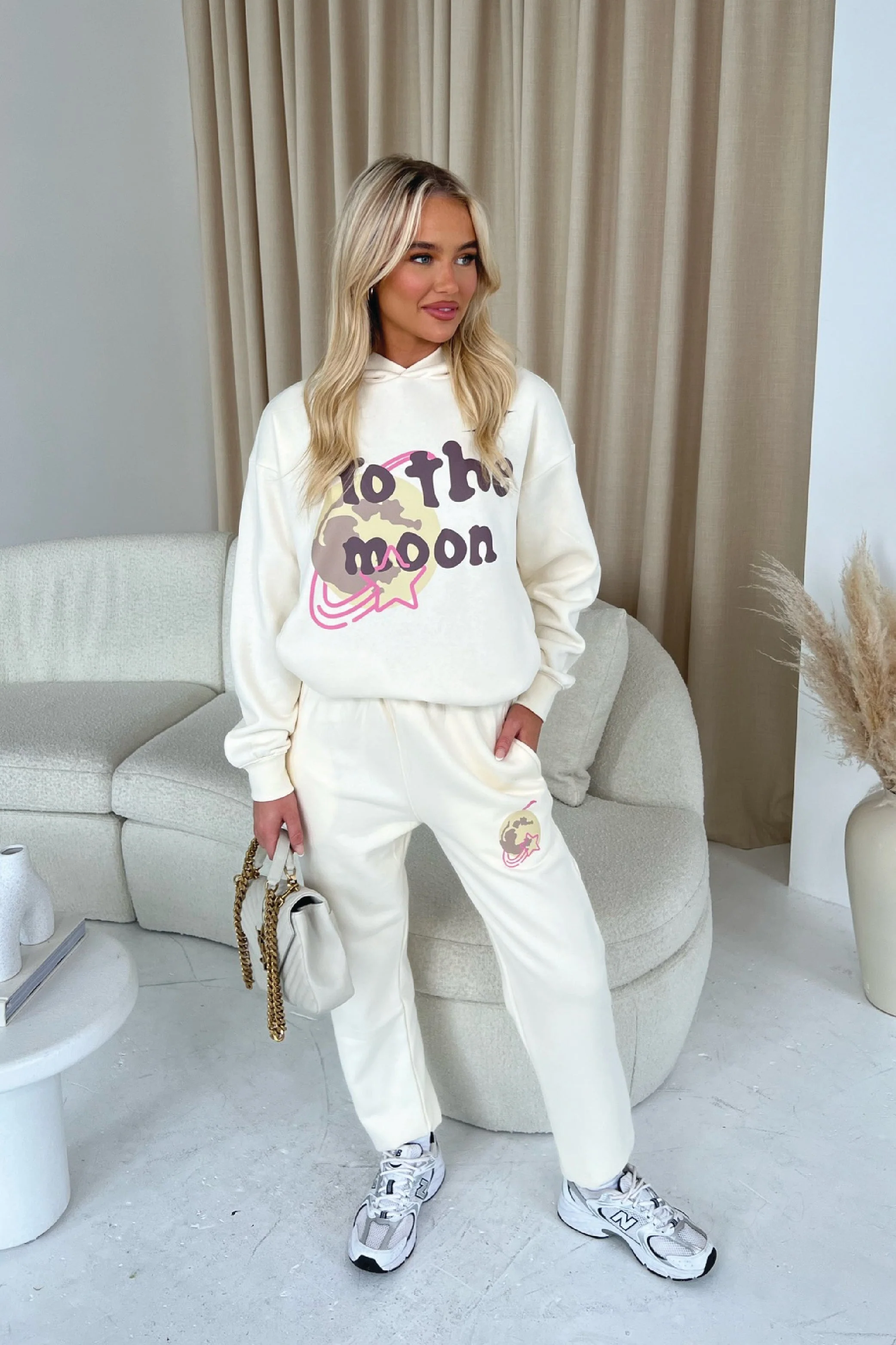 To the moon ecru hoodie and joggers loungewear - Image 2