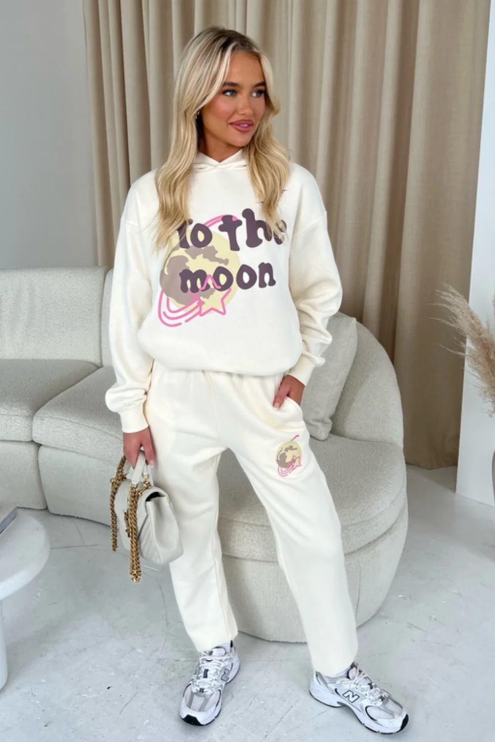 To the moon ecru hoodie and joggers loungewear - Image 4