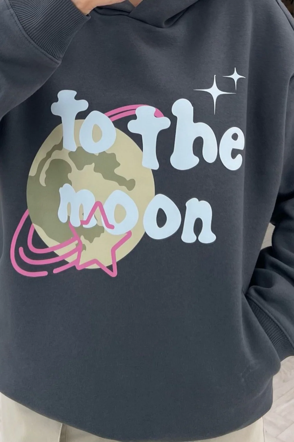 To the moon premium steel grey printed hoodie - Image 3