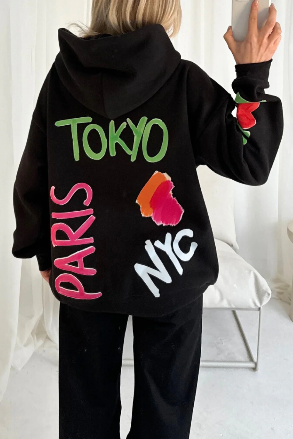 Tokyo black printed premium relaxed hoodie - Image 2