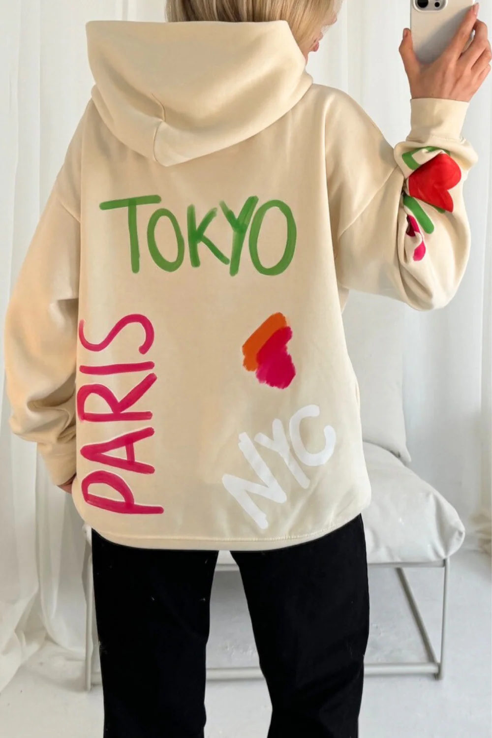 Tokyo ecru printed premium relaxed hoodie - Image 2