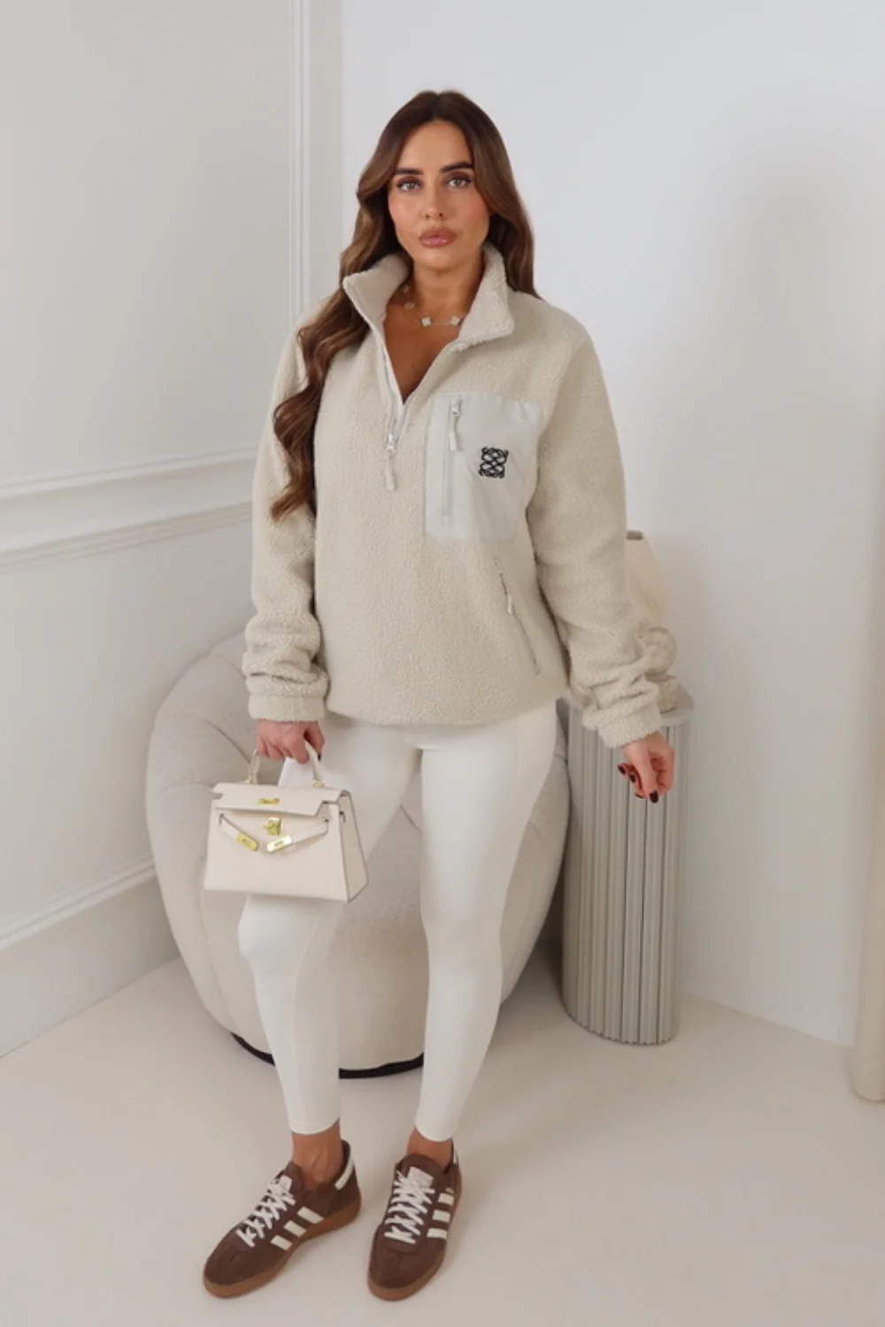 TYLER GLAMIFY EMBROIDERED CREAM 3/4 ZIP TEDDY FLEECE - Image 2