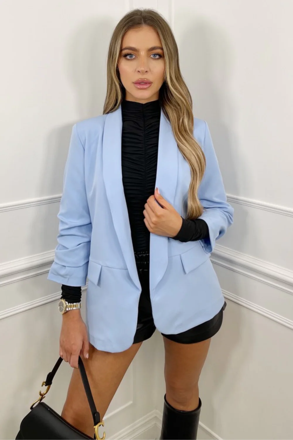 Valencia Blue ruched sleeve blazer - Image 4