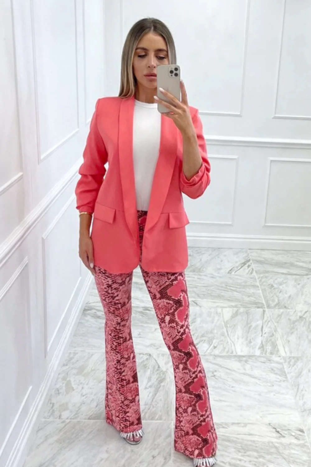 valencia coral ruched sleeve blazer - Image 3