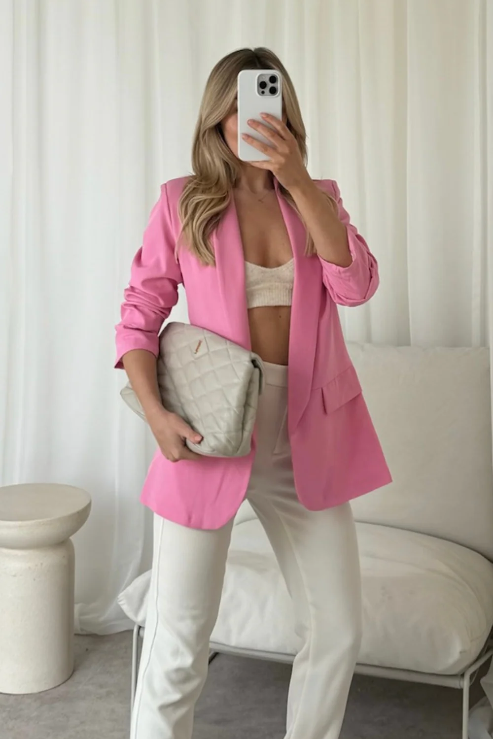 Valencia pink ruched sleeve blazer