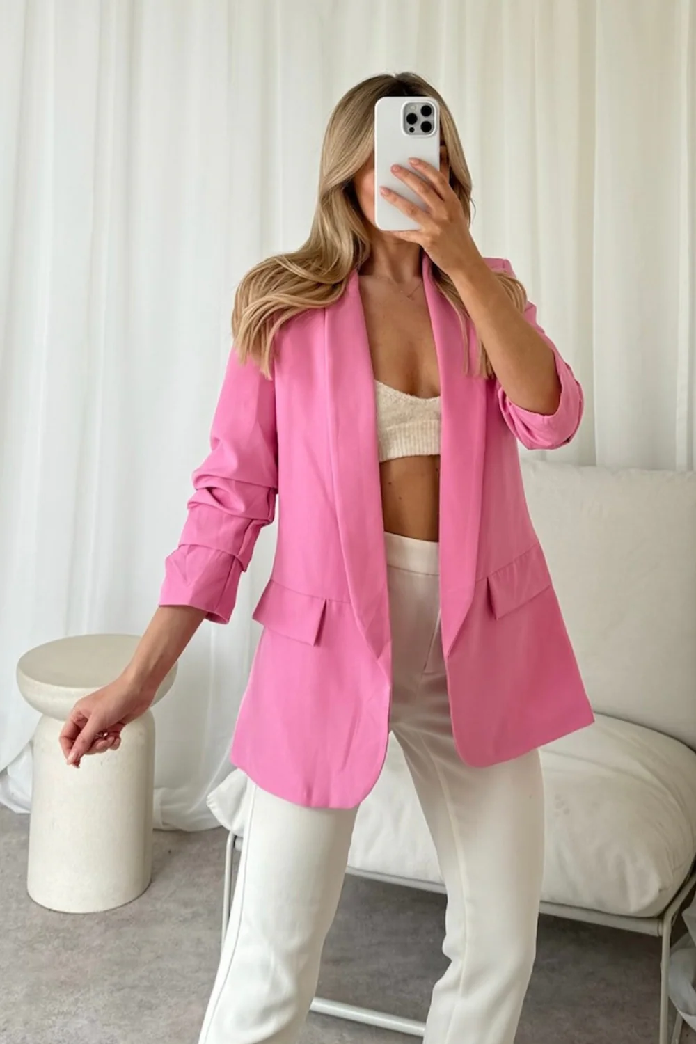 Valencia pink ruched sleeve blazer - Image 2