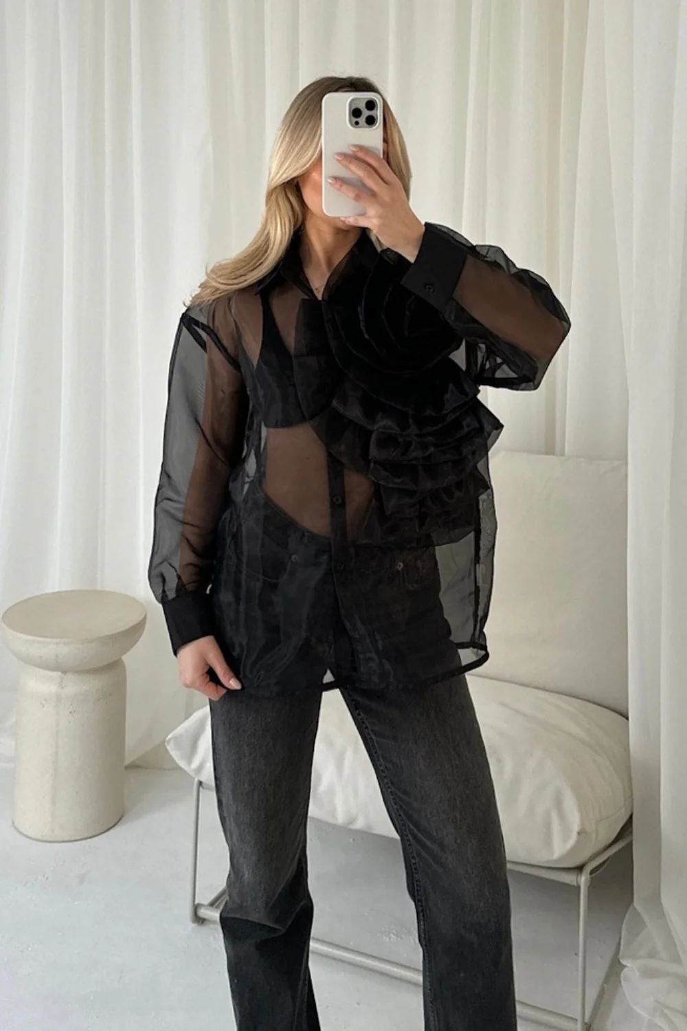 Valentina black rose organza shirt - Image 3
