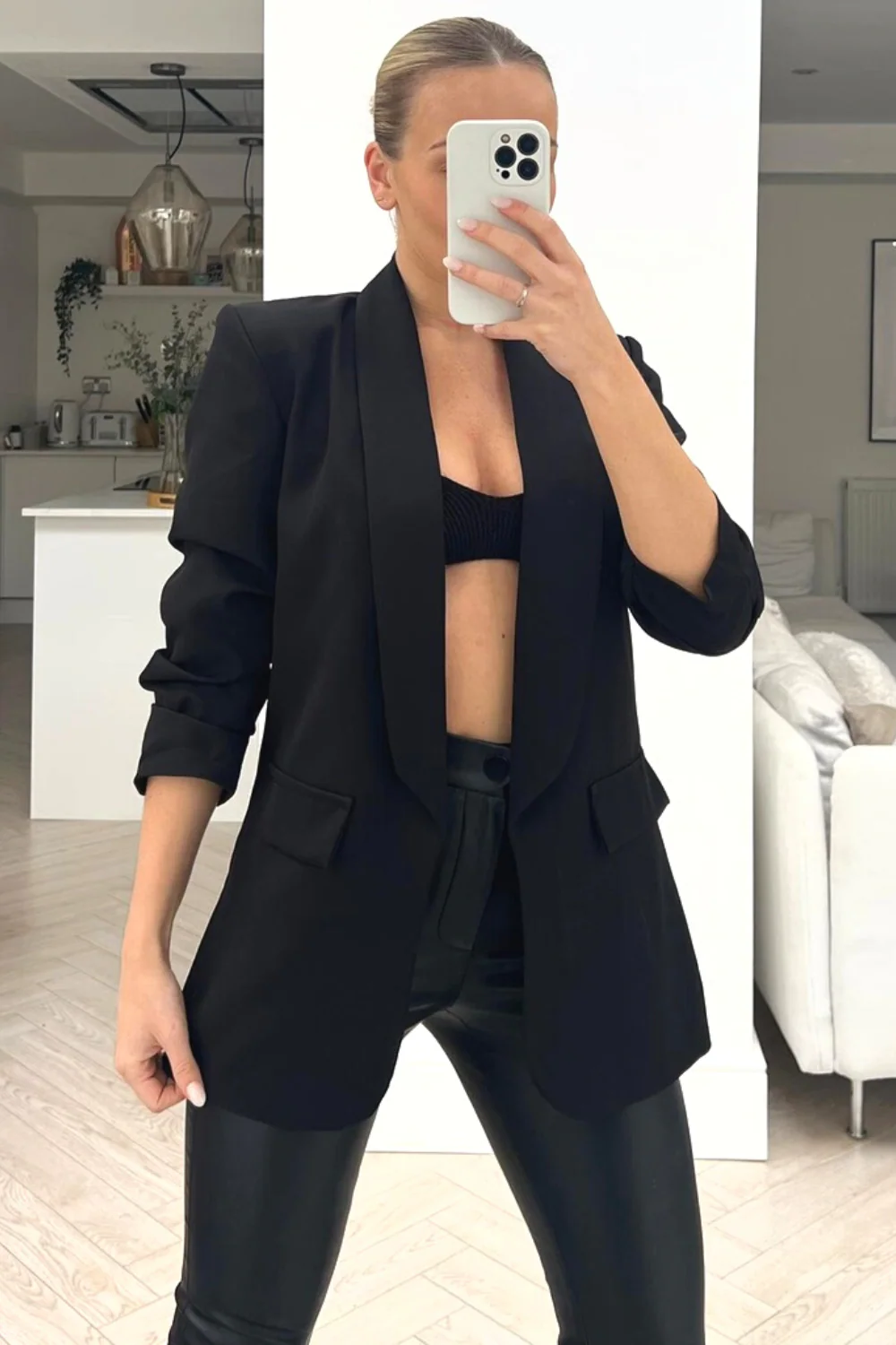 Valencia black ruched sleeve blazer - Image 4