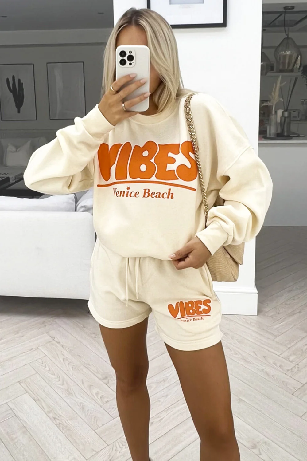 vibes venice beach ecru sweater short loungewear set - Image 2