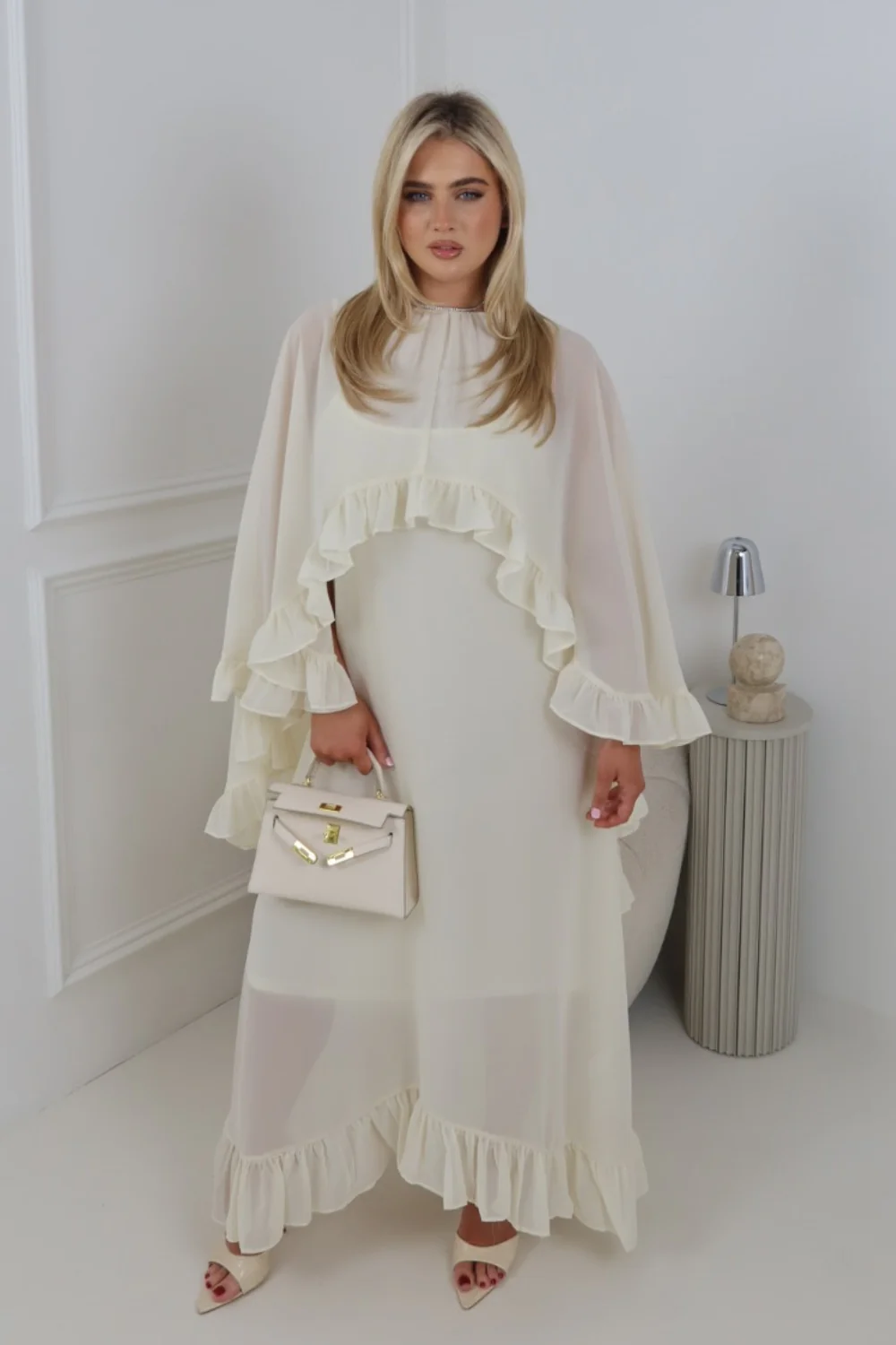 VICTORIA CREAM RUFFLED MAXI DRESS - Image 2