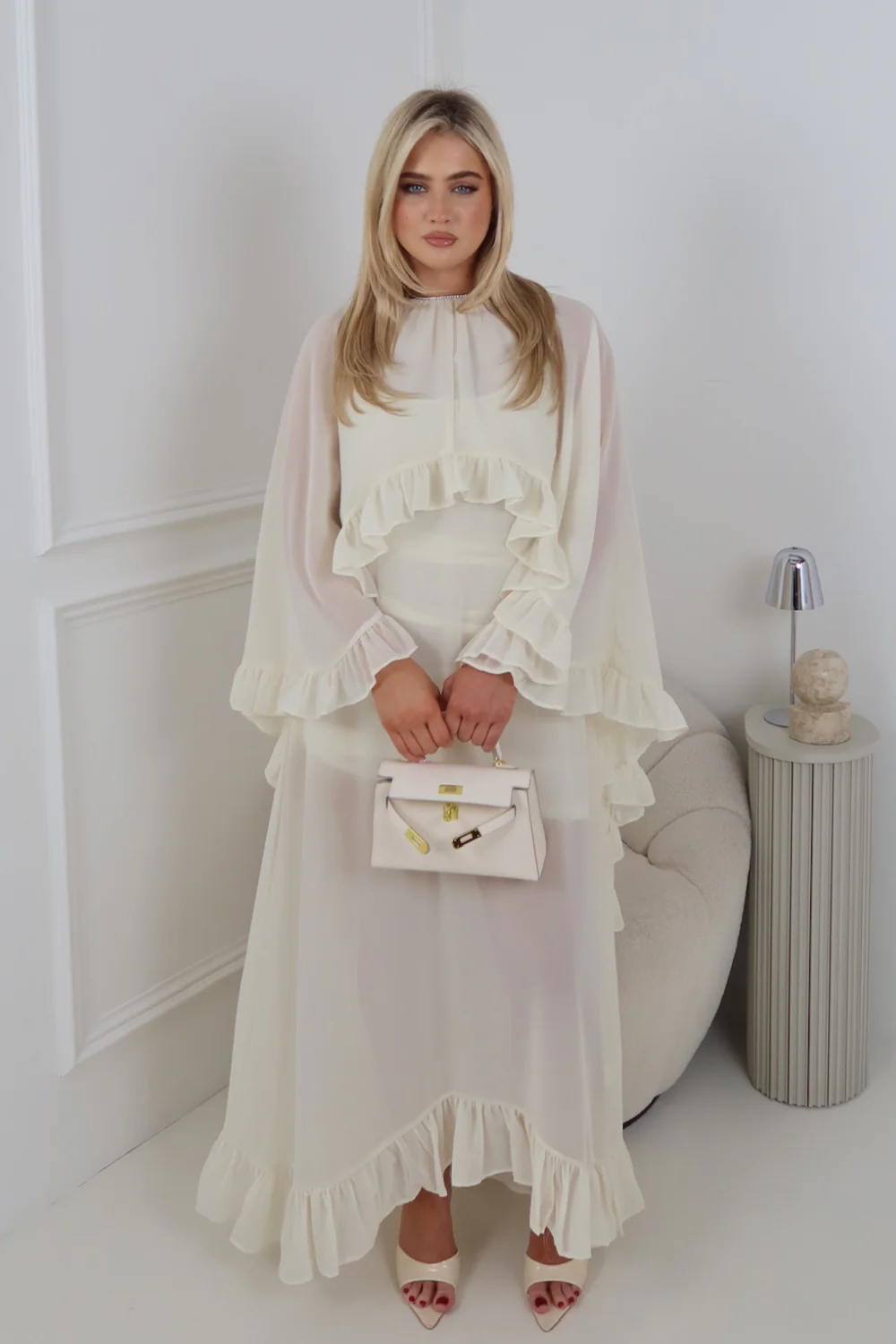 VICTORIA CREAM RUFFLED MAXI DRESS - Image 3