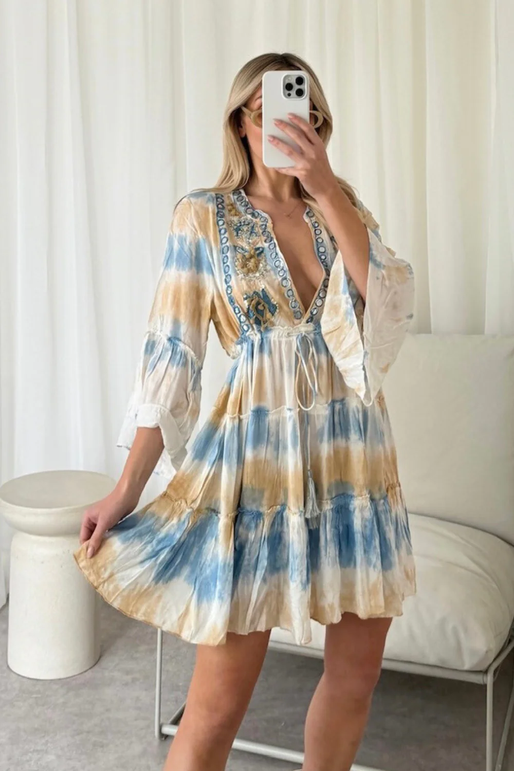 Violet blue tie dye embellished tunic dress - Image 2