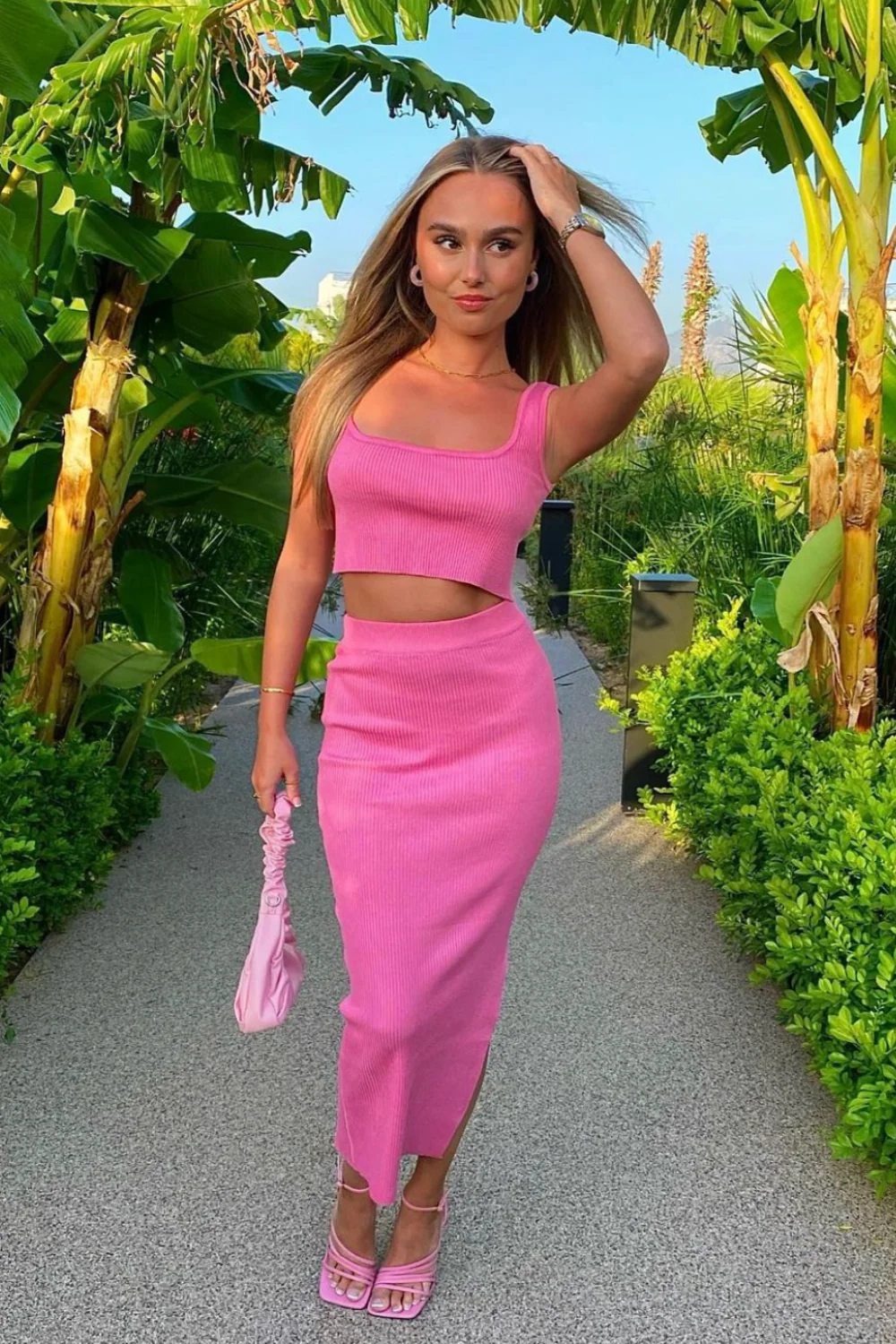 Vivian pink two piece skirt co ord