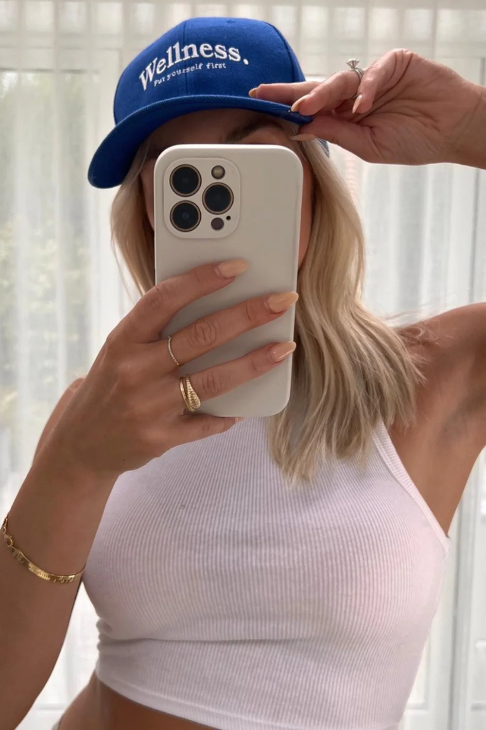 Wellness blue & white embroidered cap
